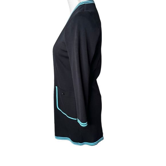 MISOOK Women’s Small Black Blue Long Duster Cardigan Sweater Knit a10 - Picture 3 of 5